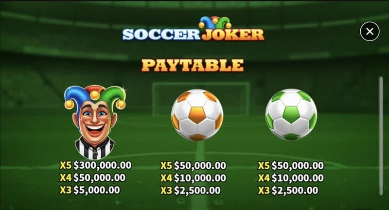 Soccer Joker - voittotaulukko, sivu yksi